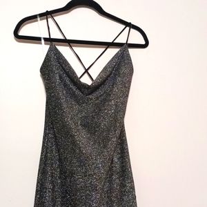 Fashion Nova Black Silver Spaghetti Straps S/M High Low Dress Criss-cross Straps